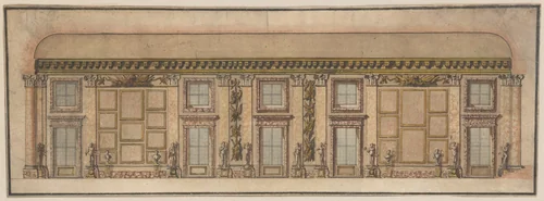 Elevation of the Gallery in the Palazzo Doria-Pamphilj, Rome by anonymous, drawing, 1645-1655