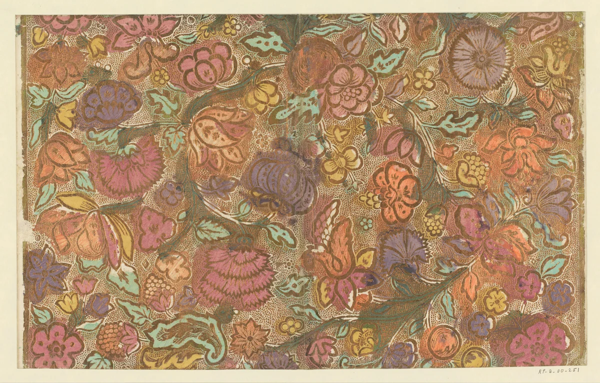 Blad met bloemen en vruchten met puntenfond by anonymous, other, 1730-1800