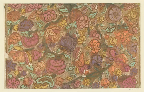 Blad met bloemen en vruchten met puntenfond by anonymous, other, 1730-1800
