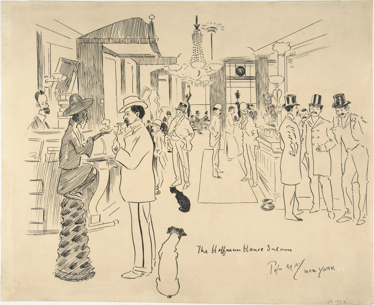 The Hoffman House Saloon, New York by Phil May, drawing, 1890-1900