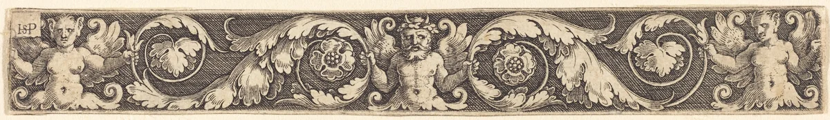 Ornament with One Male and Two Female Figures by Sebald Beham, print, 1524-1525