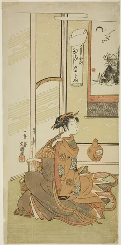 Hinaji of the Chojiya, from the series "Fuji-bumi (Folded Love-letters)" by Ippitsusai Buncho, print, 1764-1775