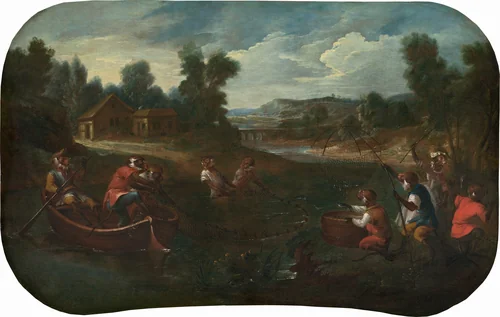 Singerie: The Fishermen by Christophe Huet, painting, 1739