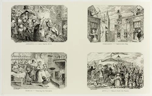 January – Last Year's Bills from George Cruikshank's Steel Etchings to The Comic Almanacks: 1835-1853 (top left) by George Cruikshank, print, 1837