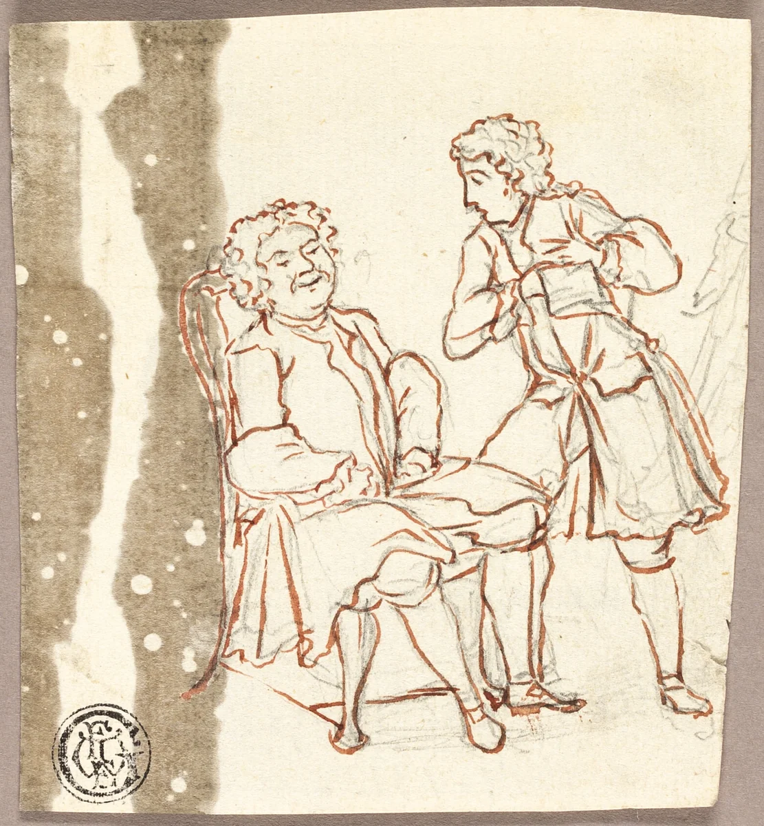 Two Gentlemen in 18th Century Costume by Pier Leone Ghezzi, drawing, 1694-1755