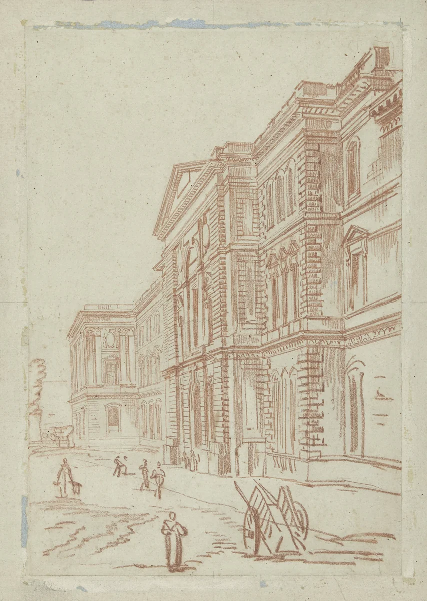Gedeelte van een gevel van het Louvre te Parijs by Hubert Robert, drawing, 1743-1808