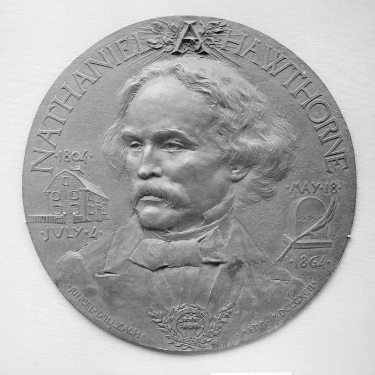 Portrait of Nathaniel Hawthorne, Executed for the Grolier Club, New York, 1892 by Jean Désiré Ringel d'Illzach, metalwork, 1892