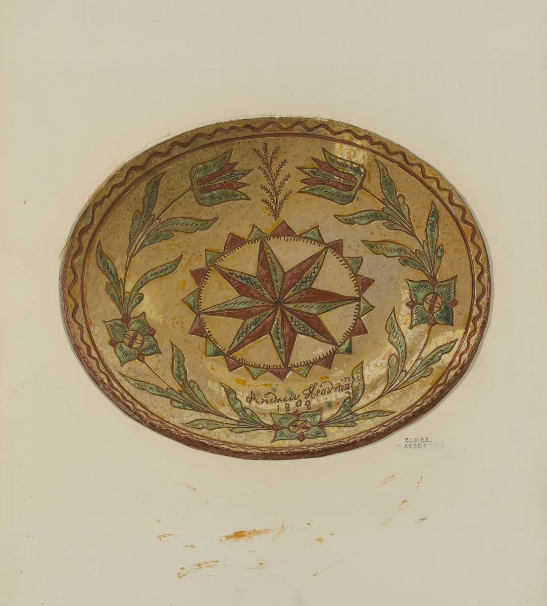 Pennsylvania German Pie Plate by Elmer G. Anderson, index of american design, 1935-1942
