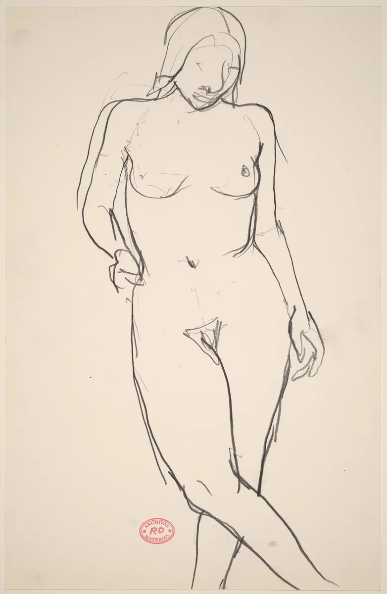 Untitled [standing female nude with crossed legs] by Richard Diebenkorn, drawing, 1955-1967