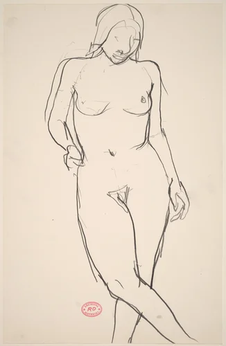 Untitled [standing female nude with crossed legs] by Richard Diebenkorn, drawing, 1955-1967
