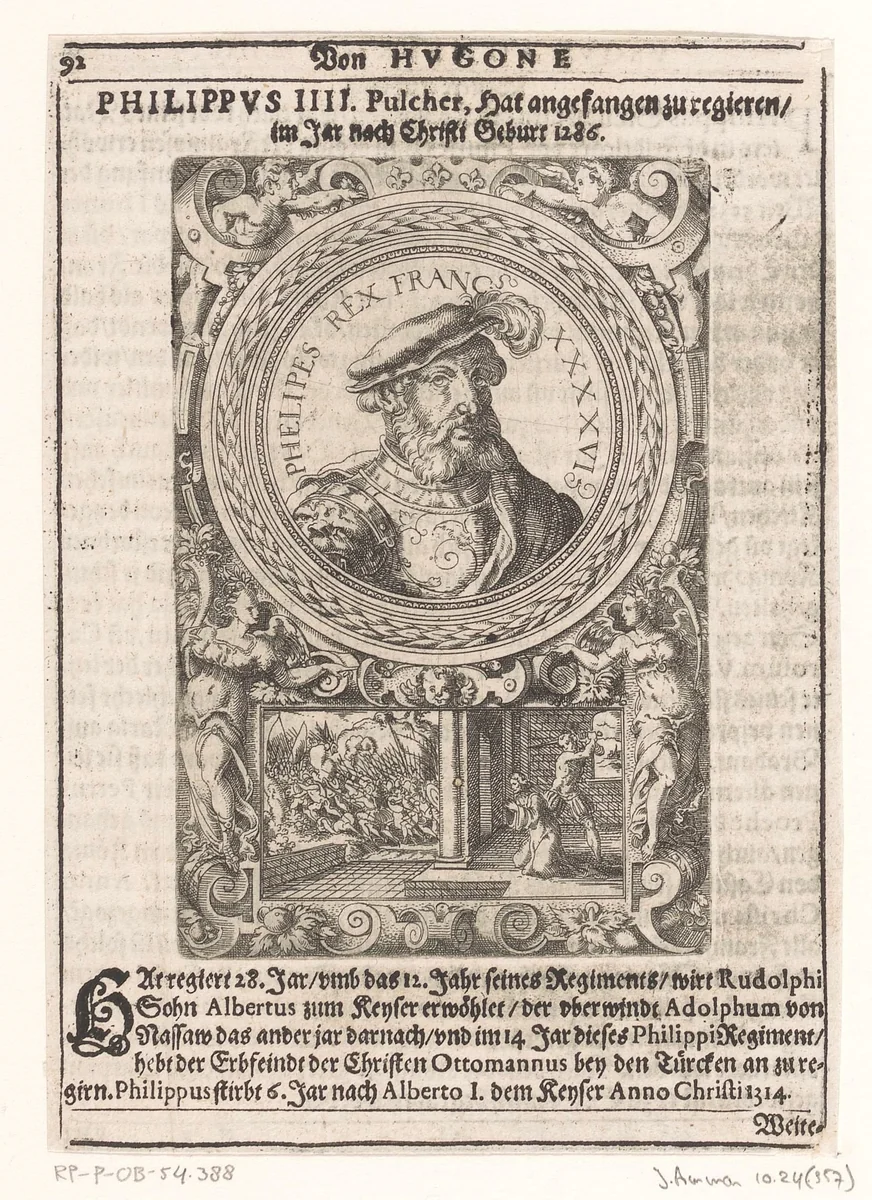 Portret van Filips IV de Schone, koning van Frankrijk by Jost Amman, print, 1598