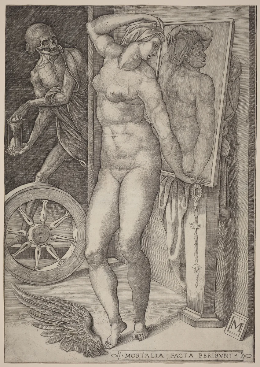 Allegory of Vanity (Death Surprising a Woman) by None, print, 1500-1599