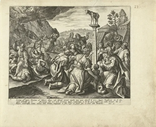 Aanbidding van het gouden kalf: het eerste Gebod by Unknown, print, 1585-1589