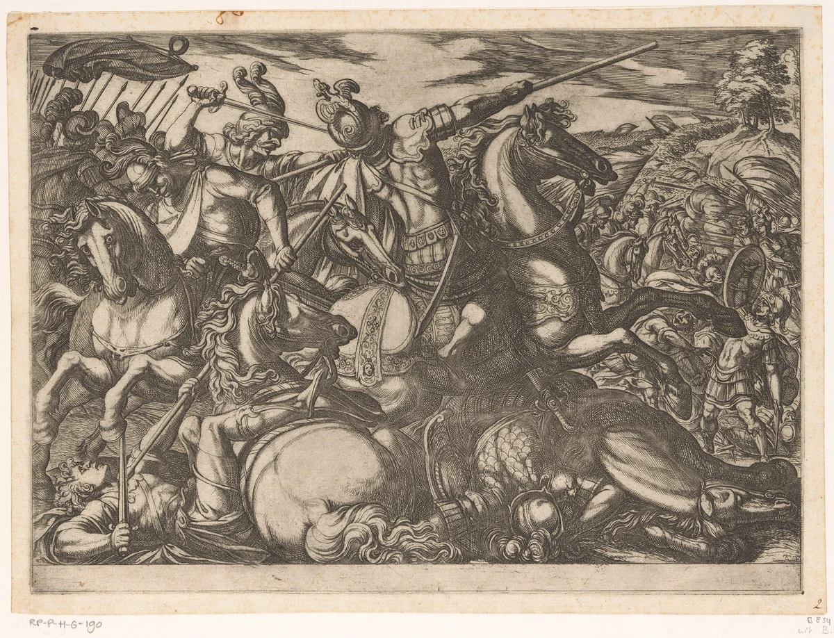 Cavalerie gevecht dicht opeen by Antonio Tempesta, print, 1601