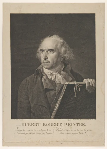 Portrait of French Painter Hubert Robert by Jean Baptiste Isabey, print, 1798-1799