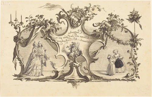 Cartouches Modernes avec des Enfans qui representant les Modes d'Augsbourg by Johann Esaias Nilson, print, 1721-1788
