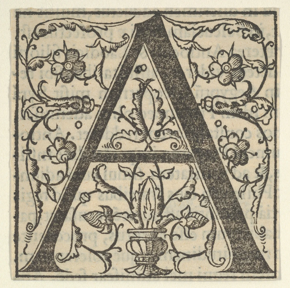 Initial letter A with garlands by Oronce Finé, print, 1532-1554