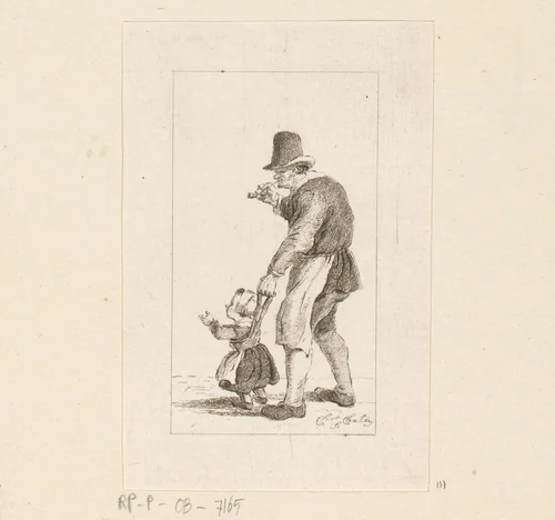 Staande man met kind aan een leiband by Pieter de Mare, print, 1779