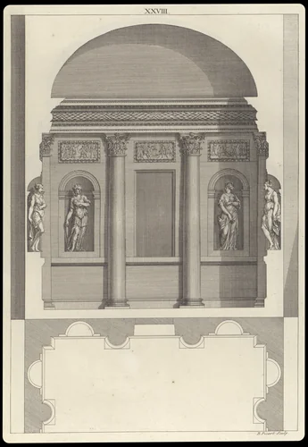 Design for a Corinthian Hall, in The Architecture of A. Palladio in Four Books containing a Short Treatise on the Five Orders (L'Architecture de A. Palladio en quatre livres... / Il quattro libri dell'architettura) (Volume 1, book 2, plate 28) by Andrea Palladio, book, 1715-1720