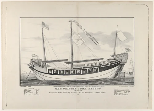 The Chinese Junk "Keying"–Captain Kellett–As she appeared in New York harbour July 13th, 1847–212 days from Canton.–720 tons burthen. by Nathaniel Currier, print, 1847