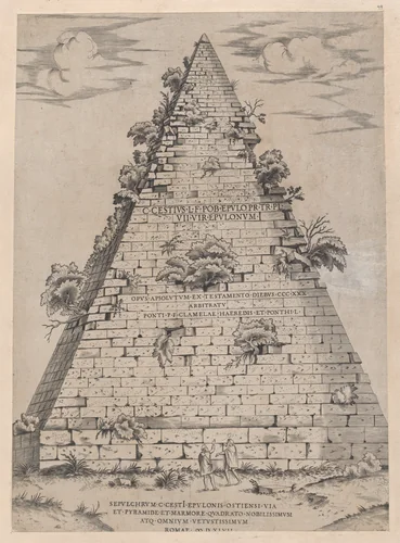Pyramid of Caius Cestius, from "Speculum Romanae Magnificentiae" by anonymous, print, 1547