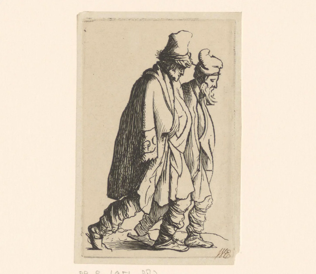 Twee lopende bedelaars by William James Smith, print, 1824