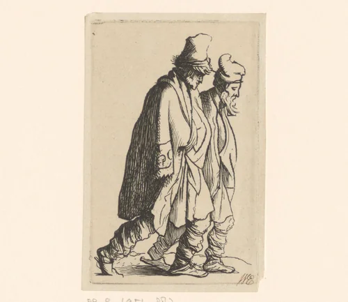 Twee lopende bedelaars by William James Smith, print, 1824