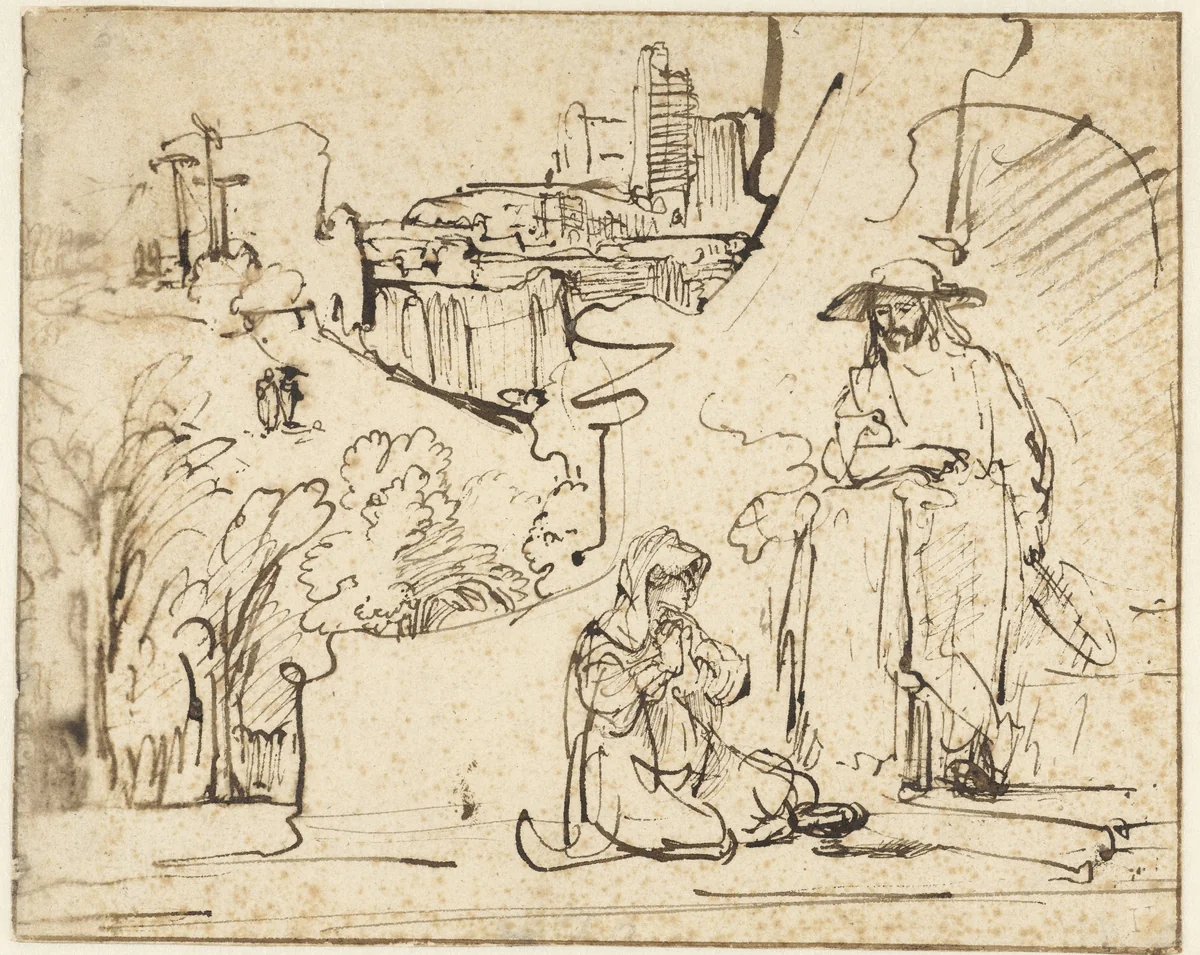 Christ Appearing to Mary Magdalene as a Gardener (Noli me tangere) by Ferdinand Bol, drawing, 1640