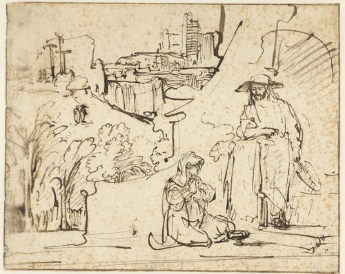 Christ Appearing to Mary Magdalene as a Gardener (Noli me tangere) by Ferdinand Bol, drawing, 1640