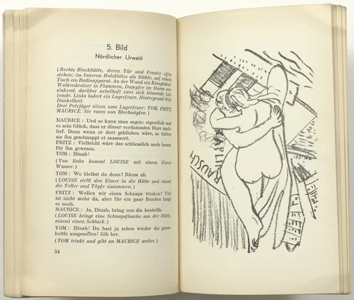 First Illustration for Scene 5 (plate facing page 54) from Der Mensch ist kein Haustier (Man Is Not a Domestic Animal) by Max Beckmann, illustrated book, 1937