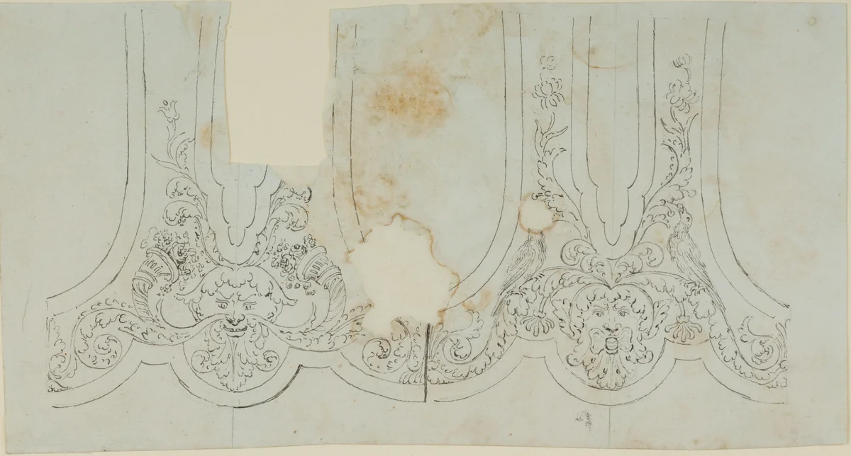 Two Designs for the Decoration of Barrel Tang Surrounds of a Firearm by Nicolas Noël Boutet, drawing, 1772-1830