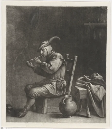 Man steekt zijn pijp op by Wallerant Vaillant, print, 1658-1677