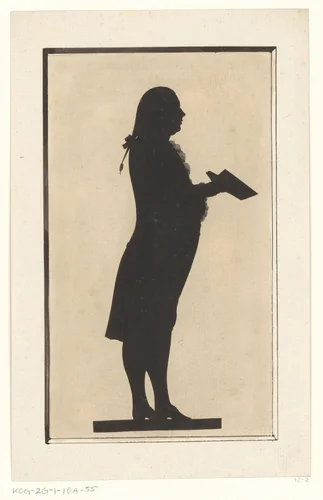 Silhouetportret van een onbekende staande man met open boek by Joseph Adolf Schmetterling, drawing, 1785
