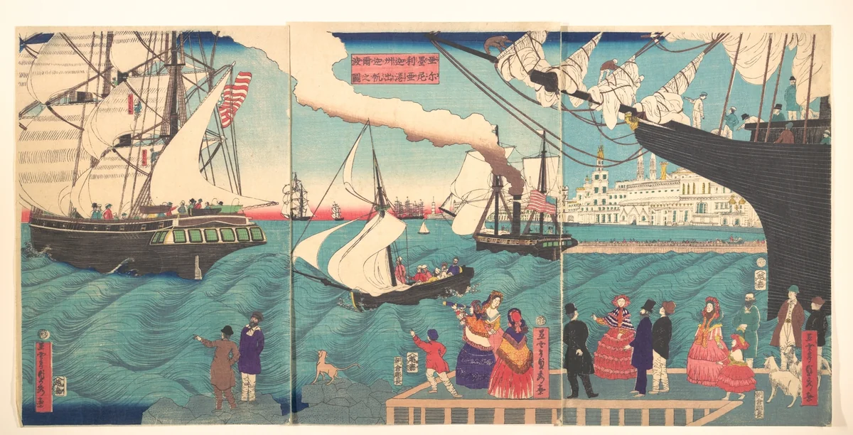 Vessels Departing from California, America by Utagawa Sadahide, print, 1862