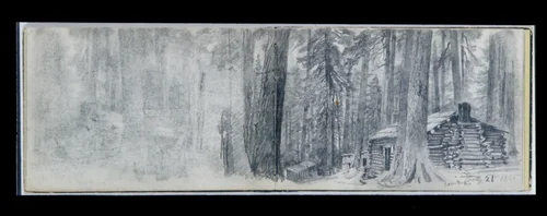 Camp A: Log Cabin in Woods (from Sketchbook) by William Trost Richards, artwork, 1885
