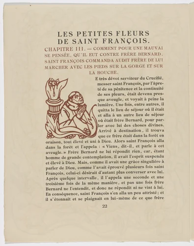 Pictorial initial (page 22) from Les Petites Fleurs de St. François (The Little Flowers of St. Francis) by Émile Bernard, illustrated book, 1928