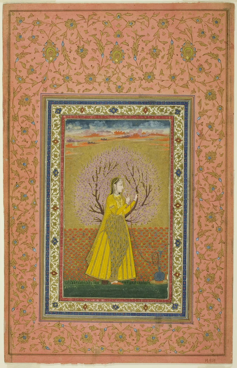 Young Woman Smoking a Huqqa by India Uttar Pradesh, painting, 1699-1799