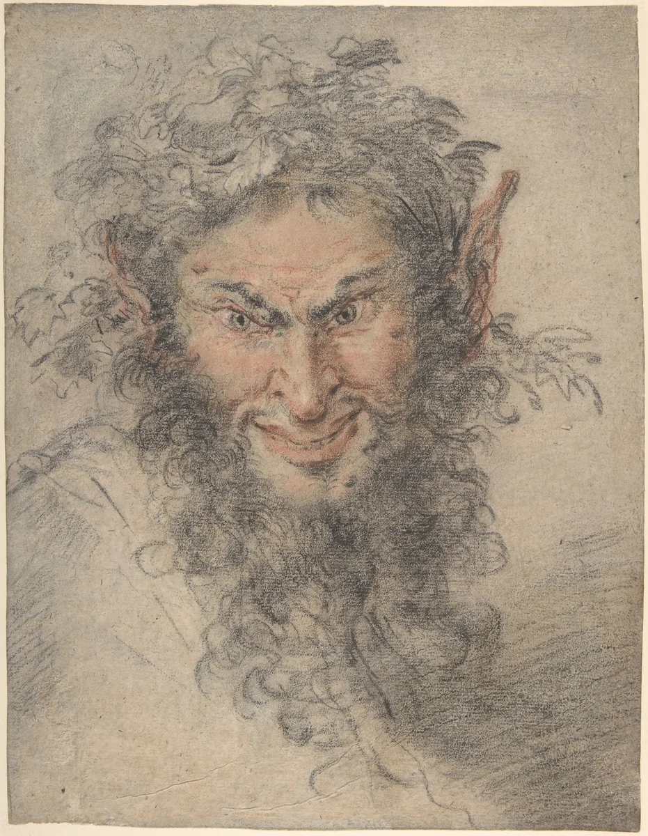 Head of a Satyr by Antoine Watteau, drawing, 1695-1721