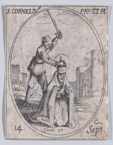 S. Corneille, pape et martyr (St. Cornelius, Pope and Martyr), September 14th, from "Les Images De Tous Les Saincts et Saintes de L'Année" (Images of All of the Saints and Religious Events of the Year) by Jacques Callot, print, 1636