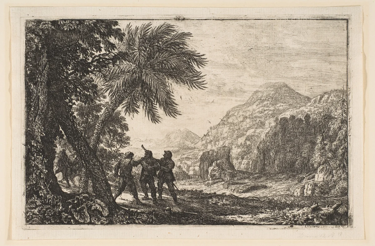 Landscape with Brigands by Claude Lorrain, print, 1633