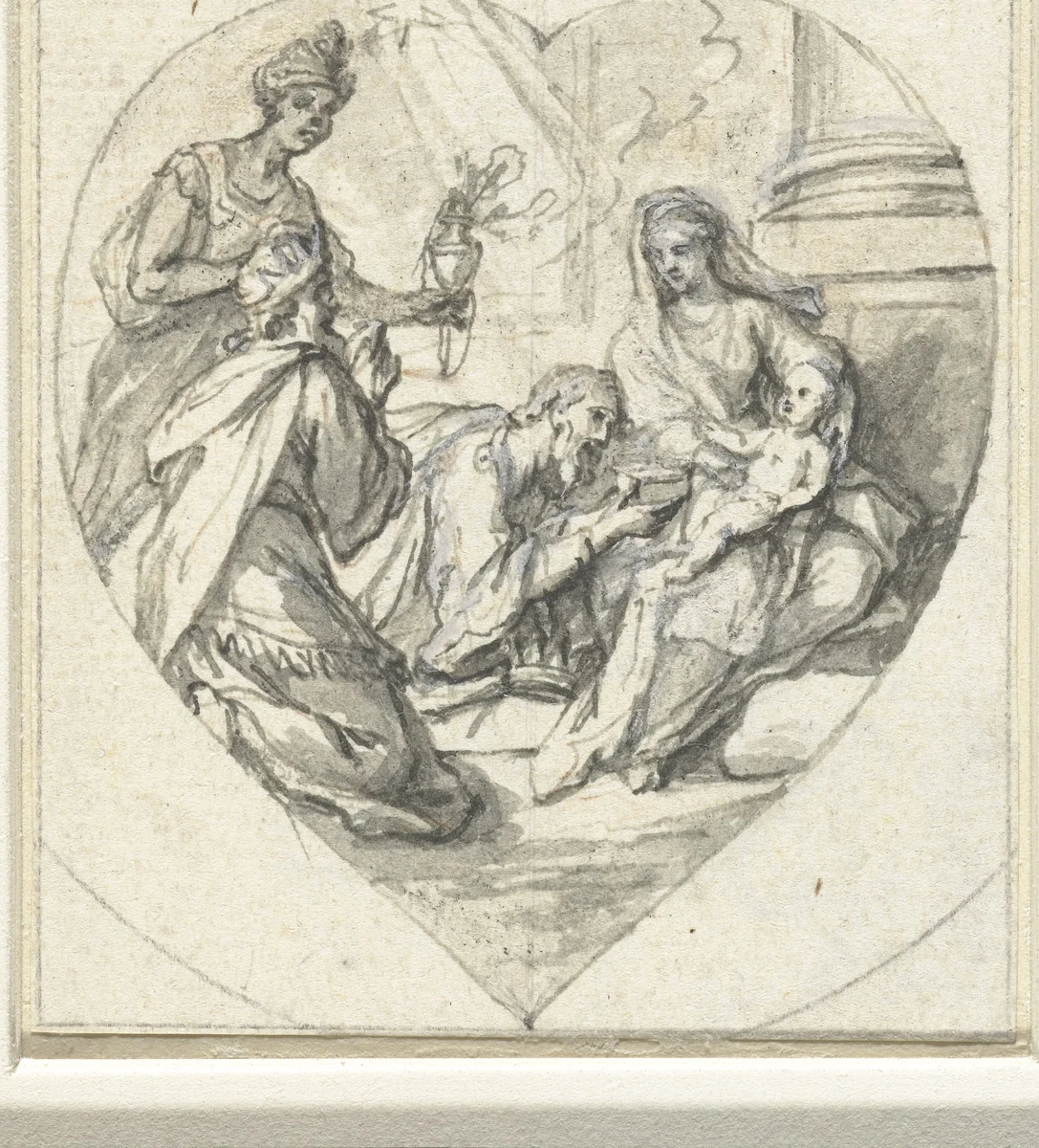 Aanbidding der koningen by anonymous, drawing, 1600-1699
