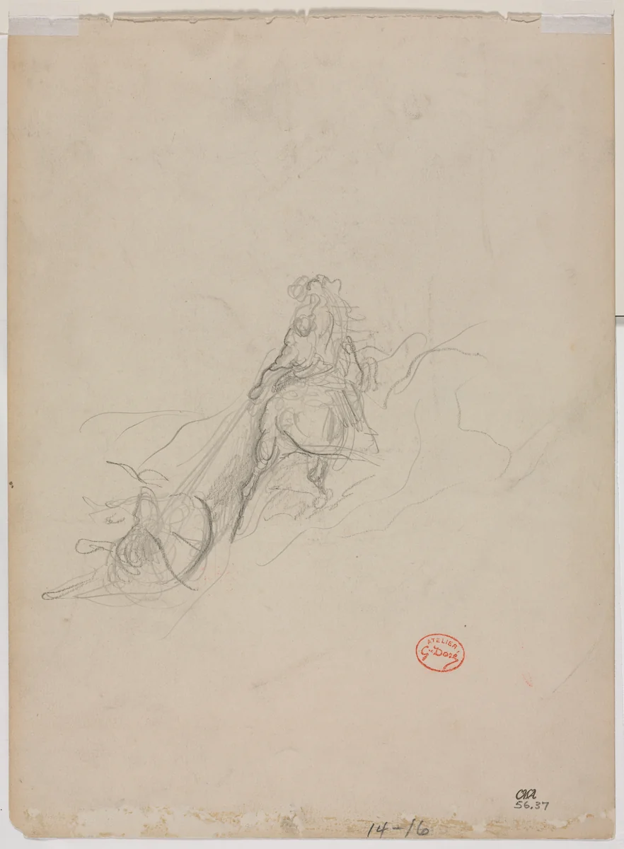 Sketch of Hunting Scene (verso) by Gustave Doré, drawing, 1863-1873