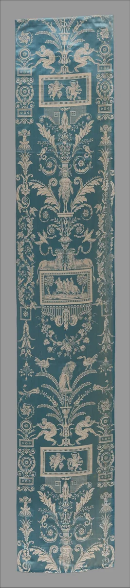 Panel with mythological figures and arabesques by Jean Démosthène Dugourc, textile, 1790-1800