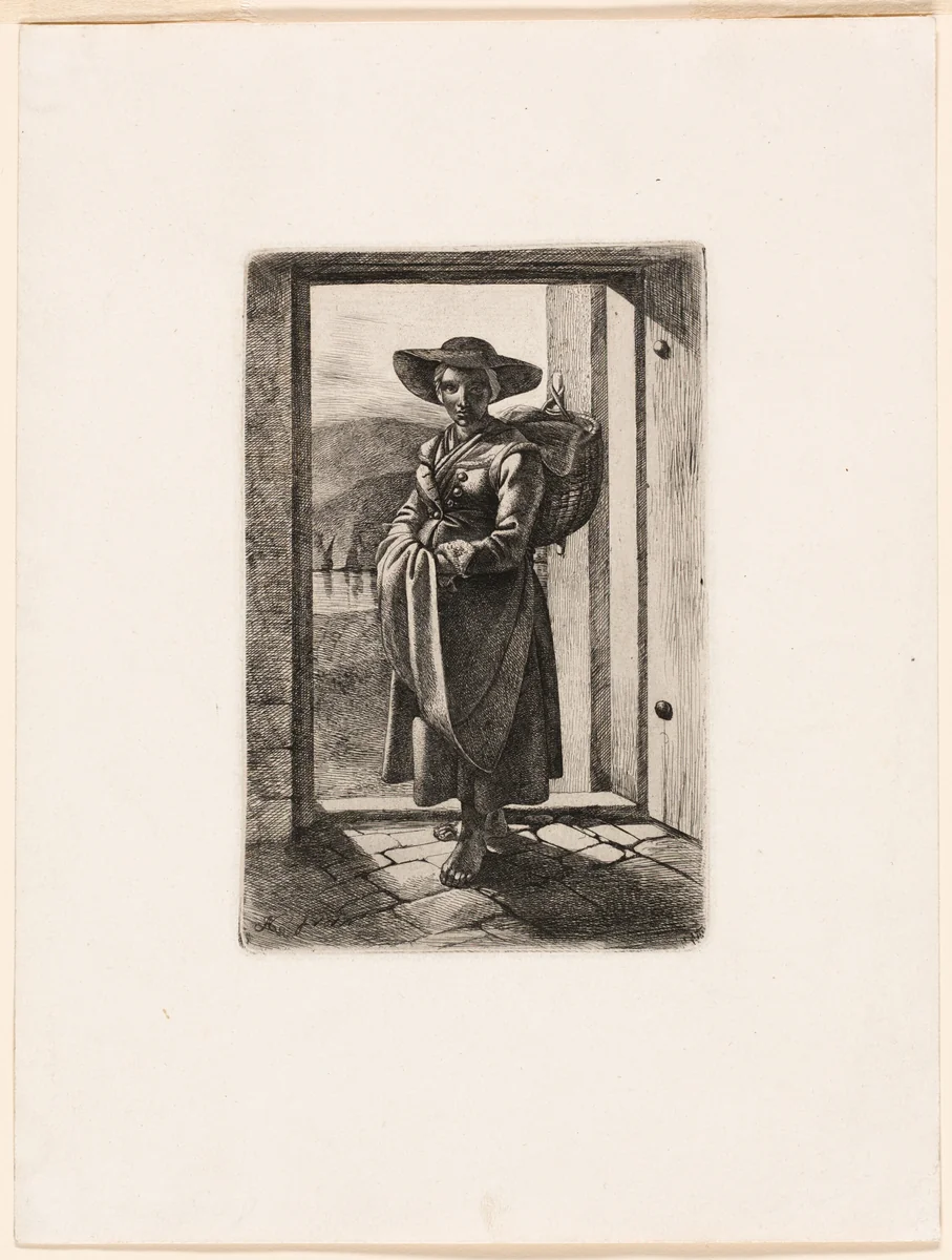 The Hungarian Woman Standing in the Door by Johann Adam Klein, print, 1817