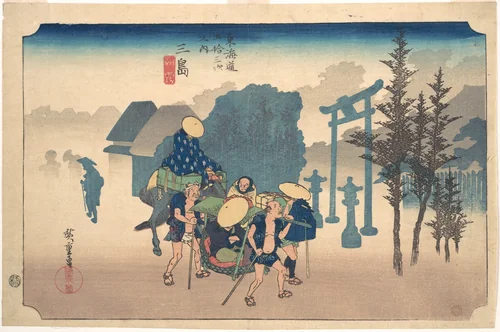 Morning Mist at Mishima by Utagawa Hiroshige (歌川広重), print, 1823-1843