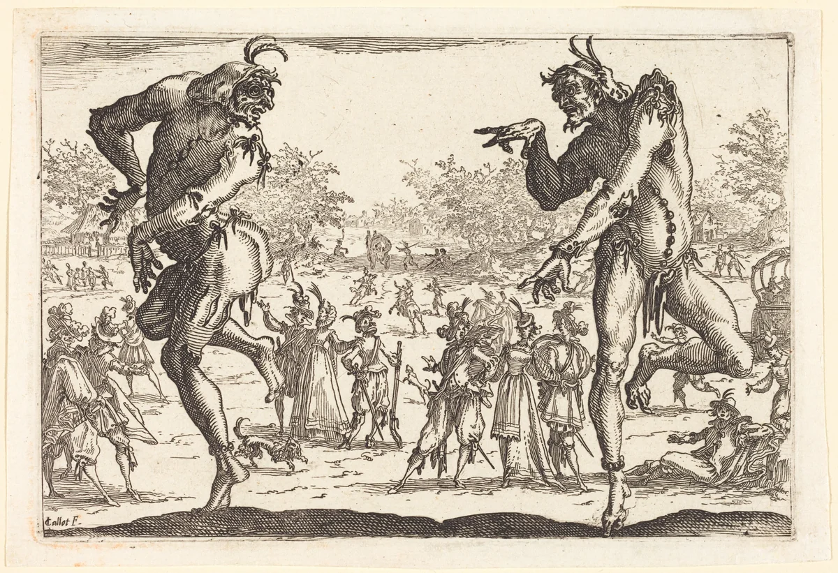 Two Zanni by Jacques Callot, print, 1616