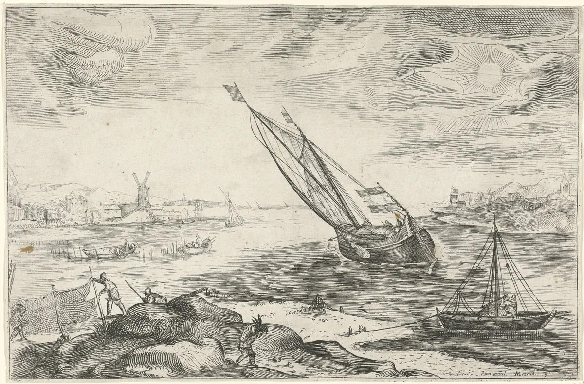 Riviergezicht by Gerrit Gauw, print, 1604-1638
