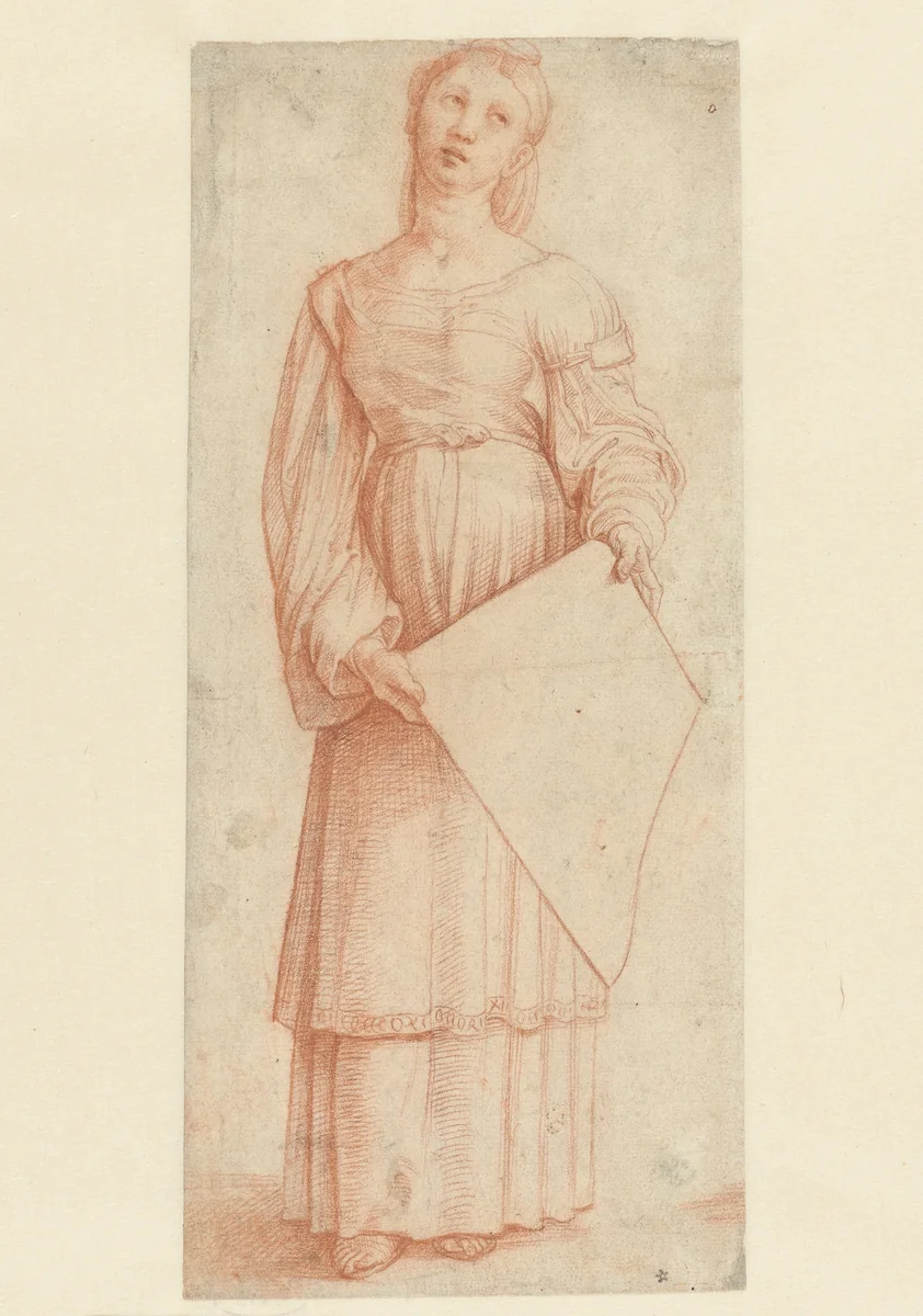Staande heilige Cecilia by Garofalo, drawing, 1491-1559