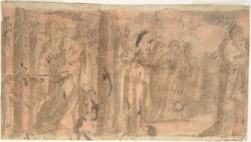 Study of a Scene of Martyrdom (recto); Study of Three Figures (verso) by anonymous, drawing, 1500-1600