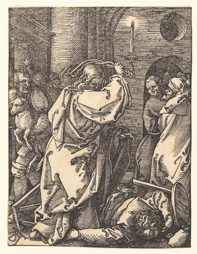Christ Expelling the Money Lenders, from "The Small Passion" by Albrecht Dürer, print, 1508-1509